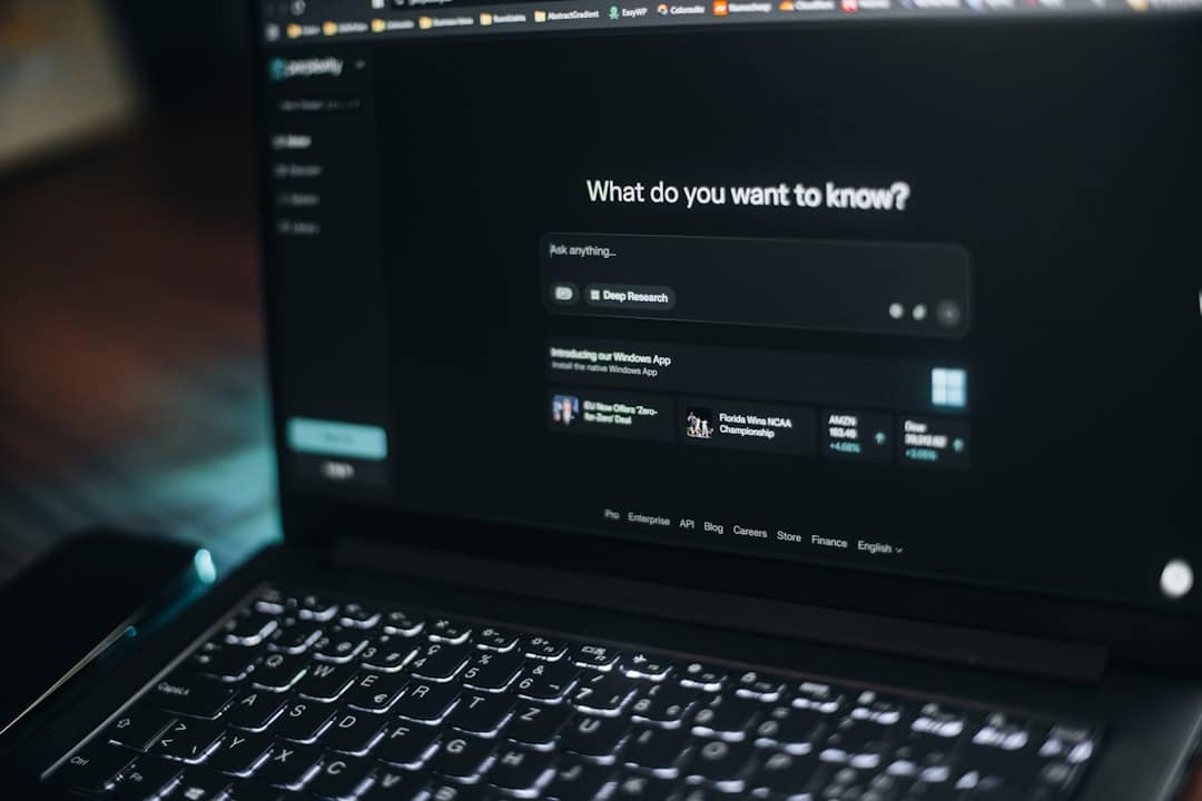 Laptop screen showing an AI search bar.